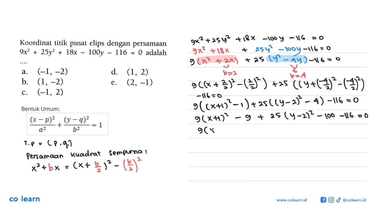 Koordinat titik pusat elips dengan persamaan