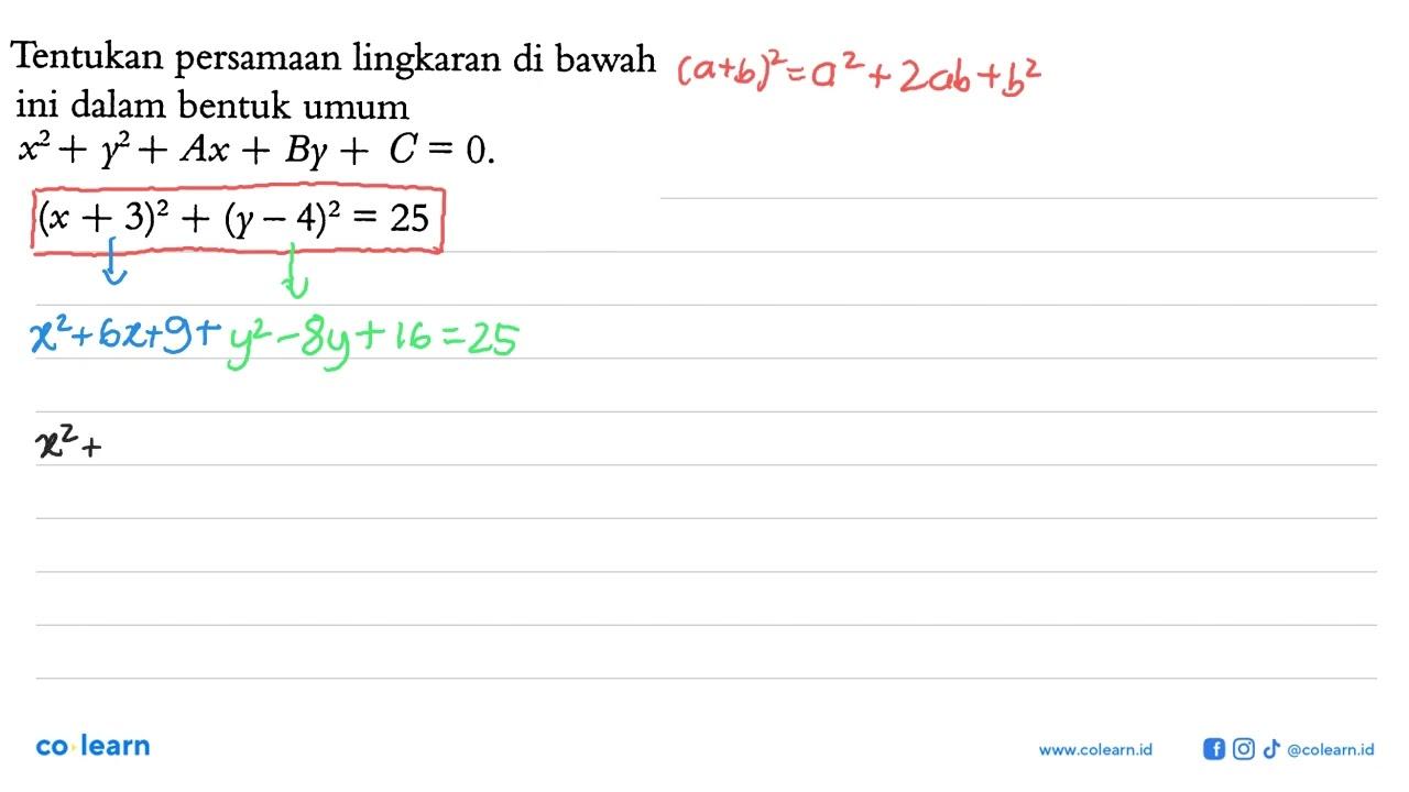 Tentukan persamaan lingkaran di bawah ini dalam bentuk umum