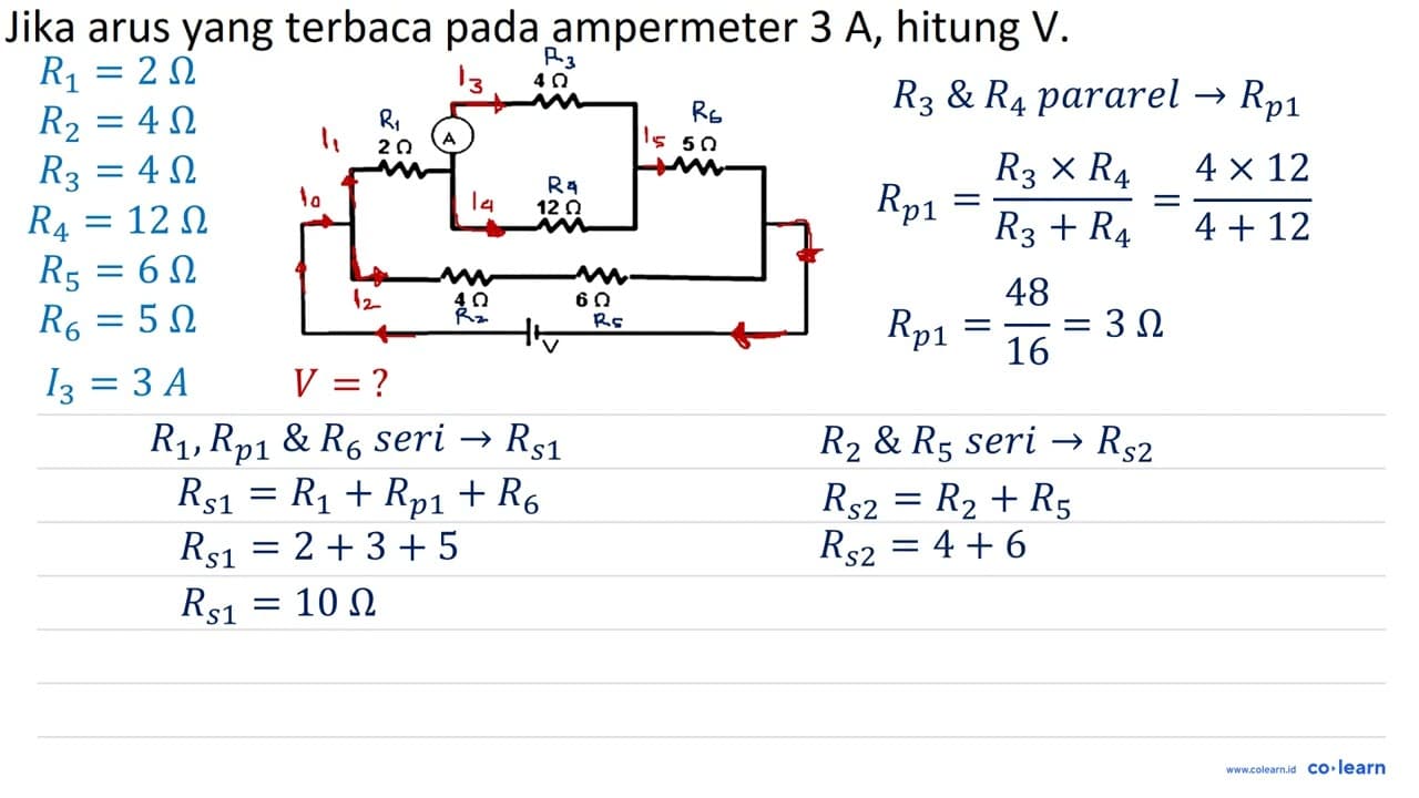 Jika arus yang terbaca pada ampermeter 3 A , hitung V.. 4