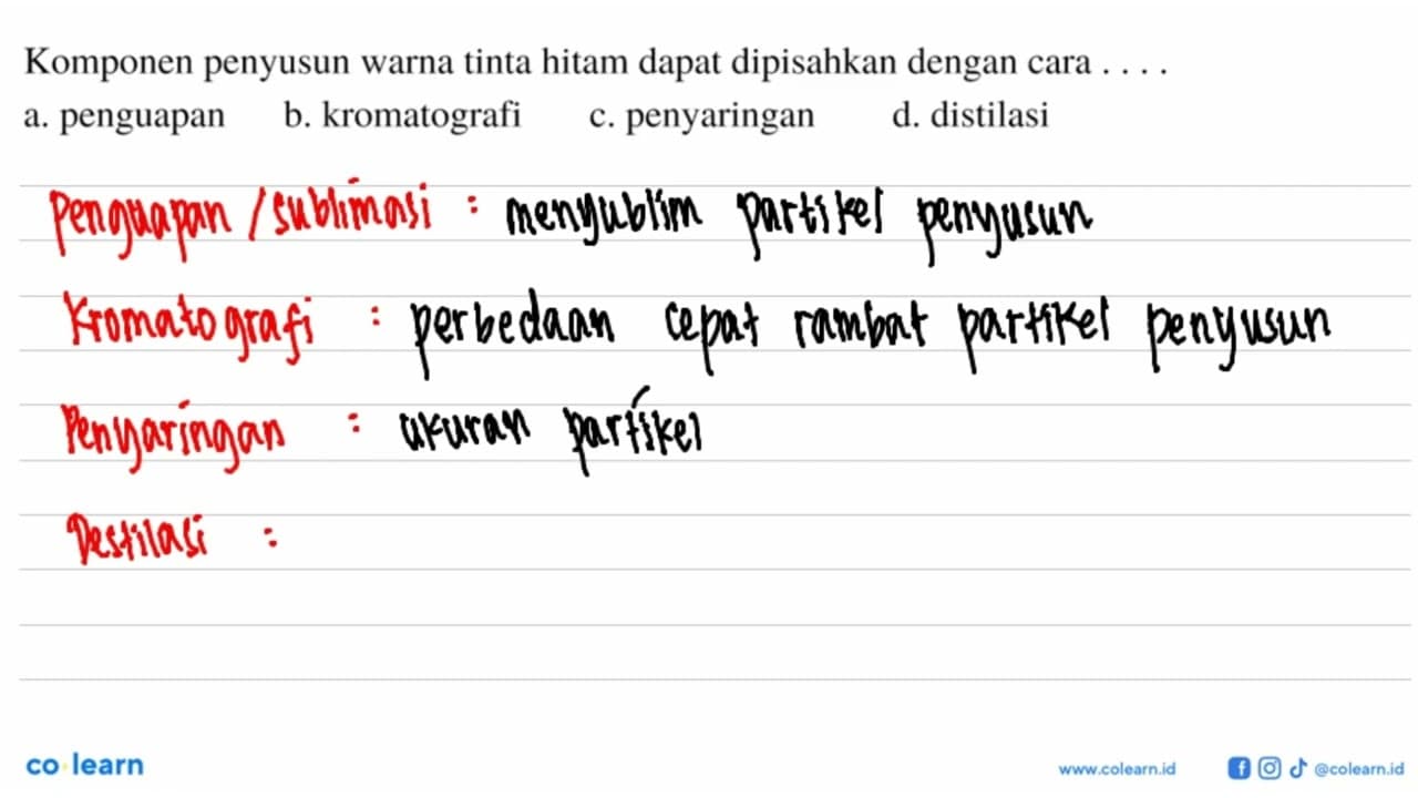 Komponen penyusun warna tinta hitam dapat dipisahkan dengan