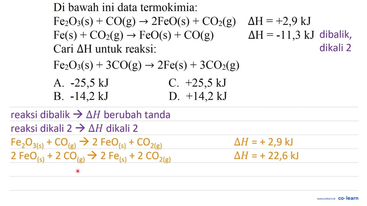 Di bawah ini data termokimia: Fe_(2) O_(3)(s)+CO(g) -> 2