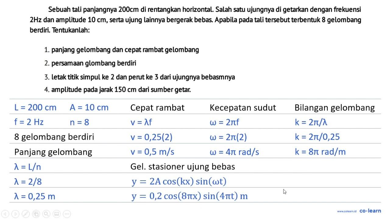 Sebuah tali panjangnya 200 cm di rentangkan horizontal.