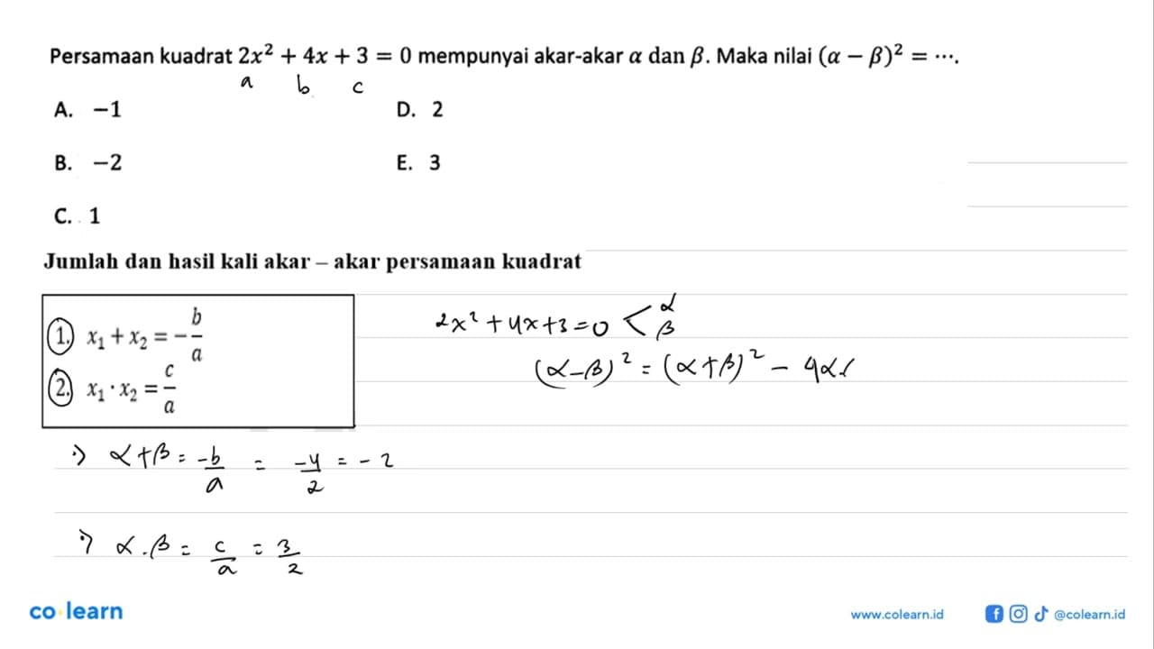 Persamaan kuadrat 2x^2 + 4x + 3 = 0 mempunyai akar-akar a