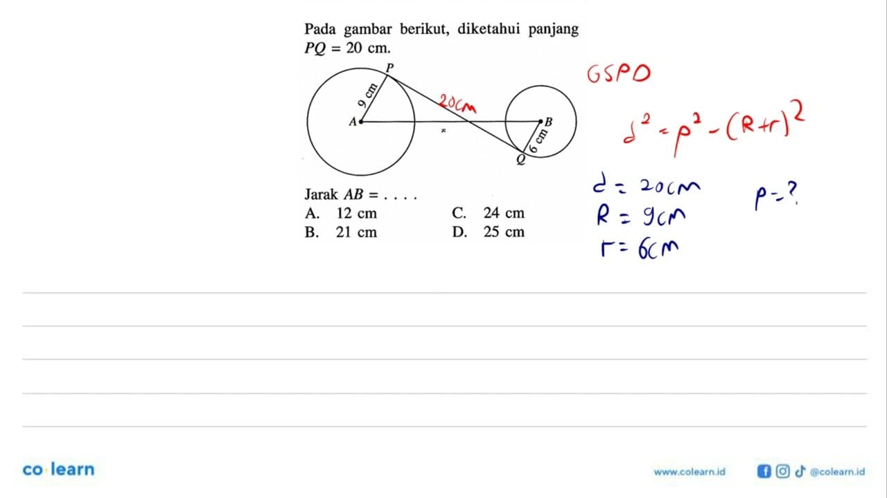 Pada gambar berikut, diketahui panjang PQ=20 cm Jarak