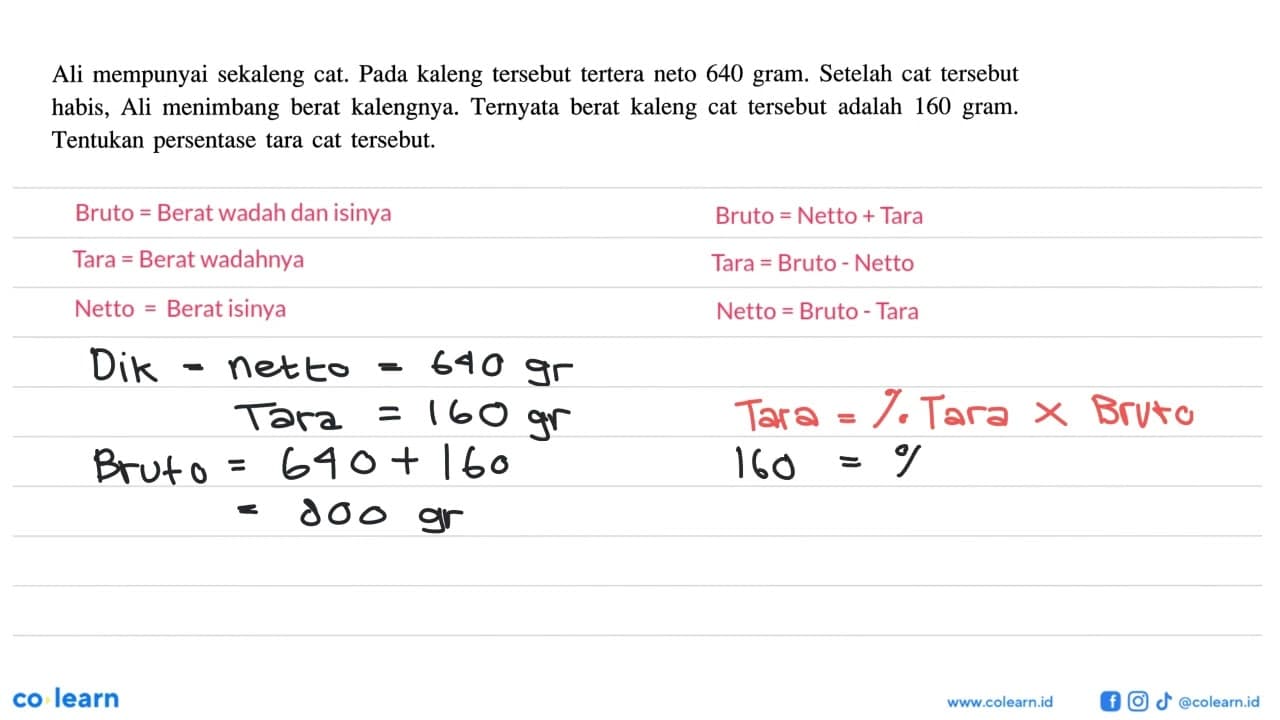 Ali mempunyai sekaleng cat. Pada kaleng tersebut tertera