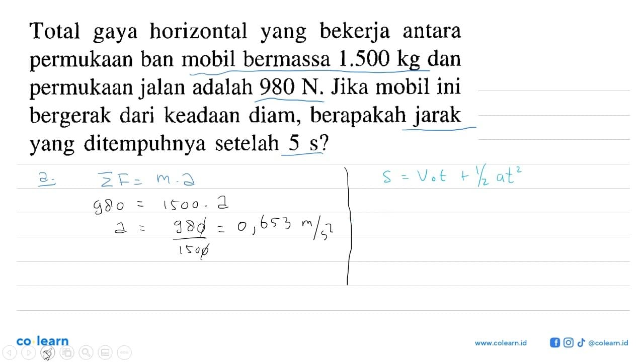 Total gaya horizontal yang bekerja antara permukaan ban