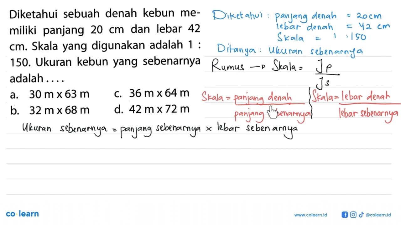 Diketahui sebuah denah kebun memiliki panjang 20 cm dan