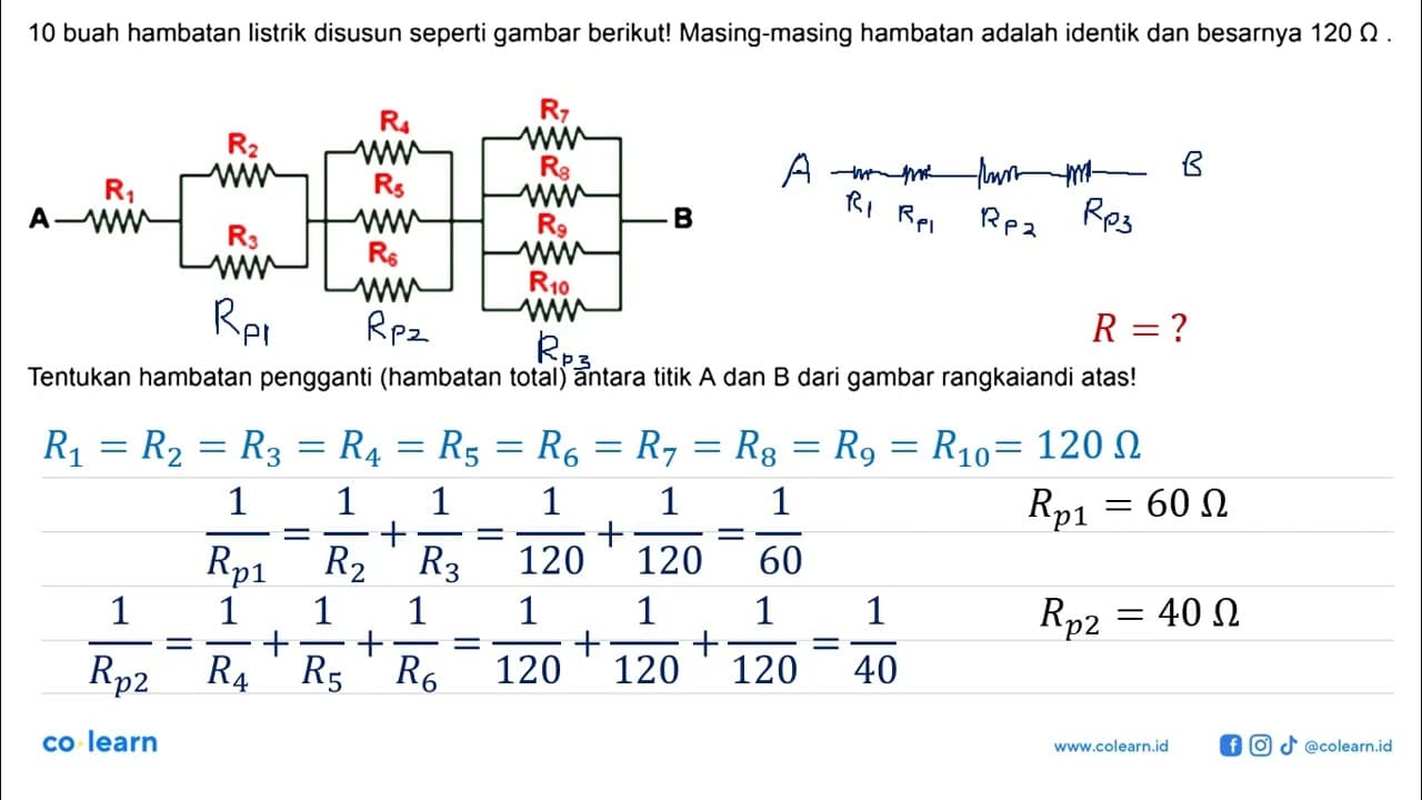 10 buah hambatan listrik disusun seperti gambar berikut!