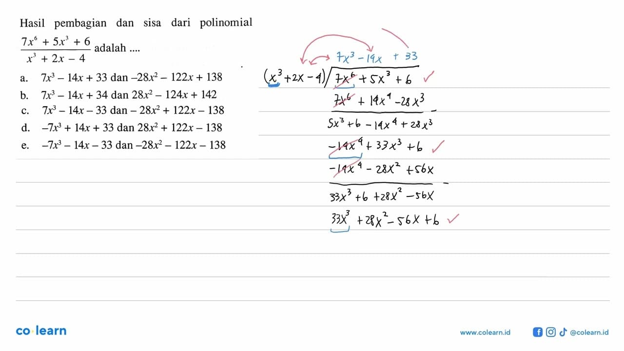 Hasil dan sisa dari pembagian polinomial