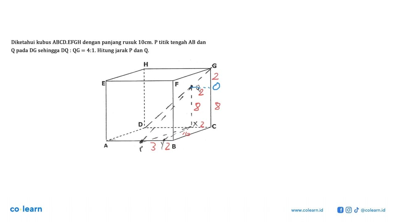 Diketahui kubus ABCD.EFGH dengan panjang rusuk 10 cm. P