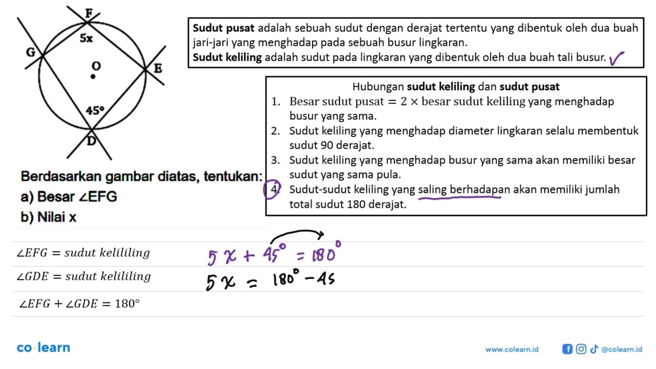 G, F, 5x, O, E, 45, DBerdasarkan gambar diatas, tentukan:a)