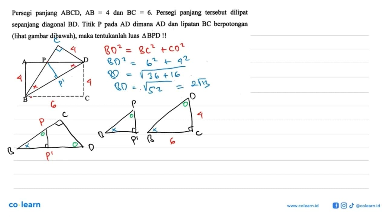 Persegi panjang ABCD, AB=4 dan BC=6. Persegi panjang