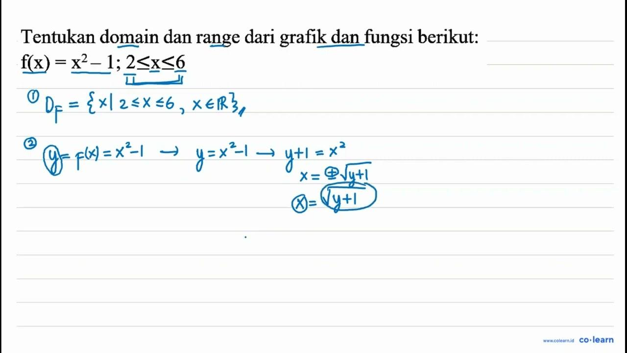 Tentukan domain dan range dari grafik dan fungsi berikut: