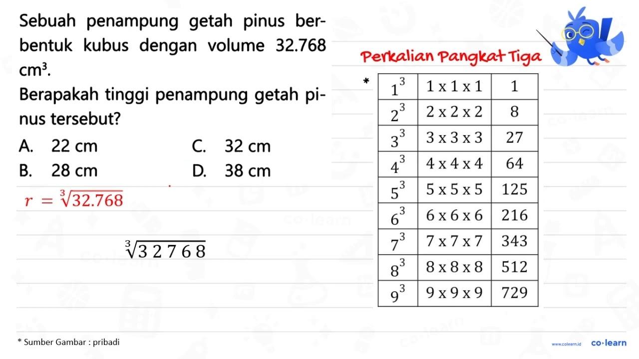 Sebuah penampung getah pinus berbentuk kubus dengan volume