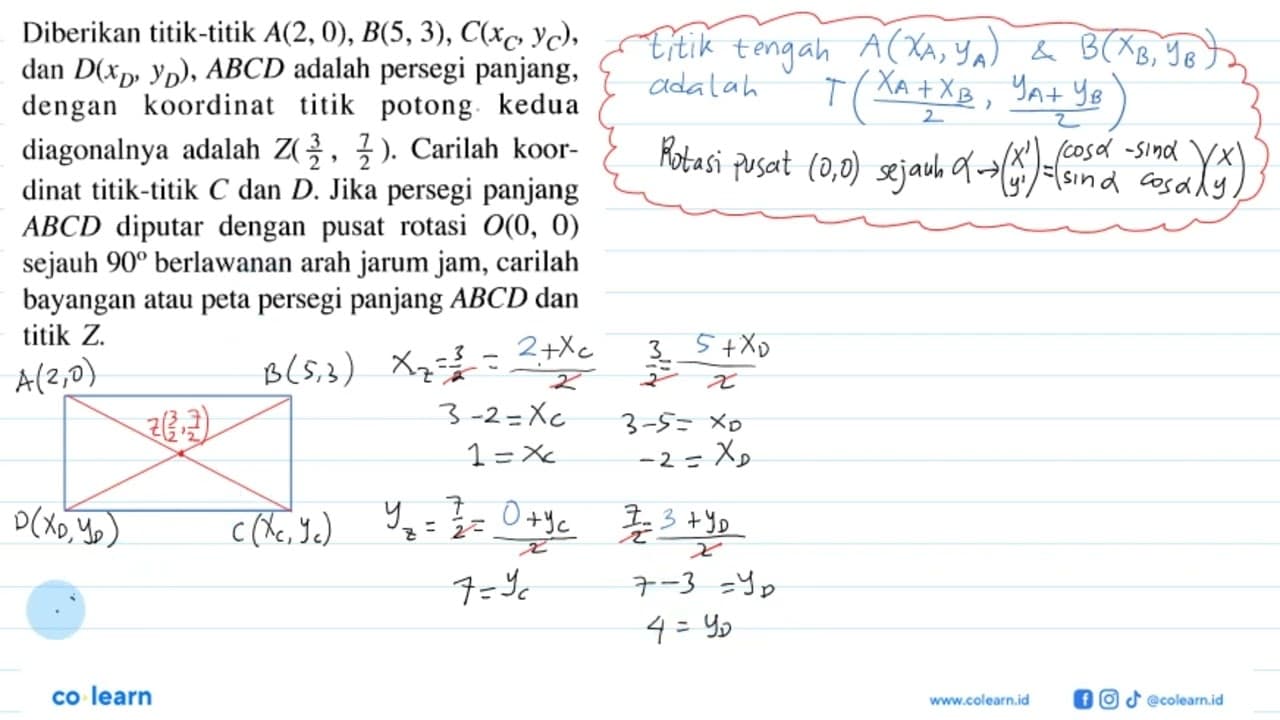 Diberikan titik-titik A(2,0), B(5, 3), C(xc, Yc), dan