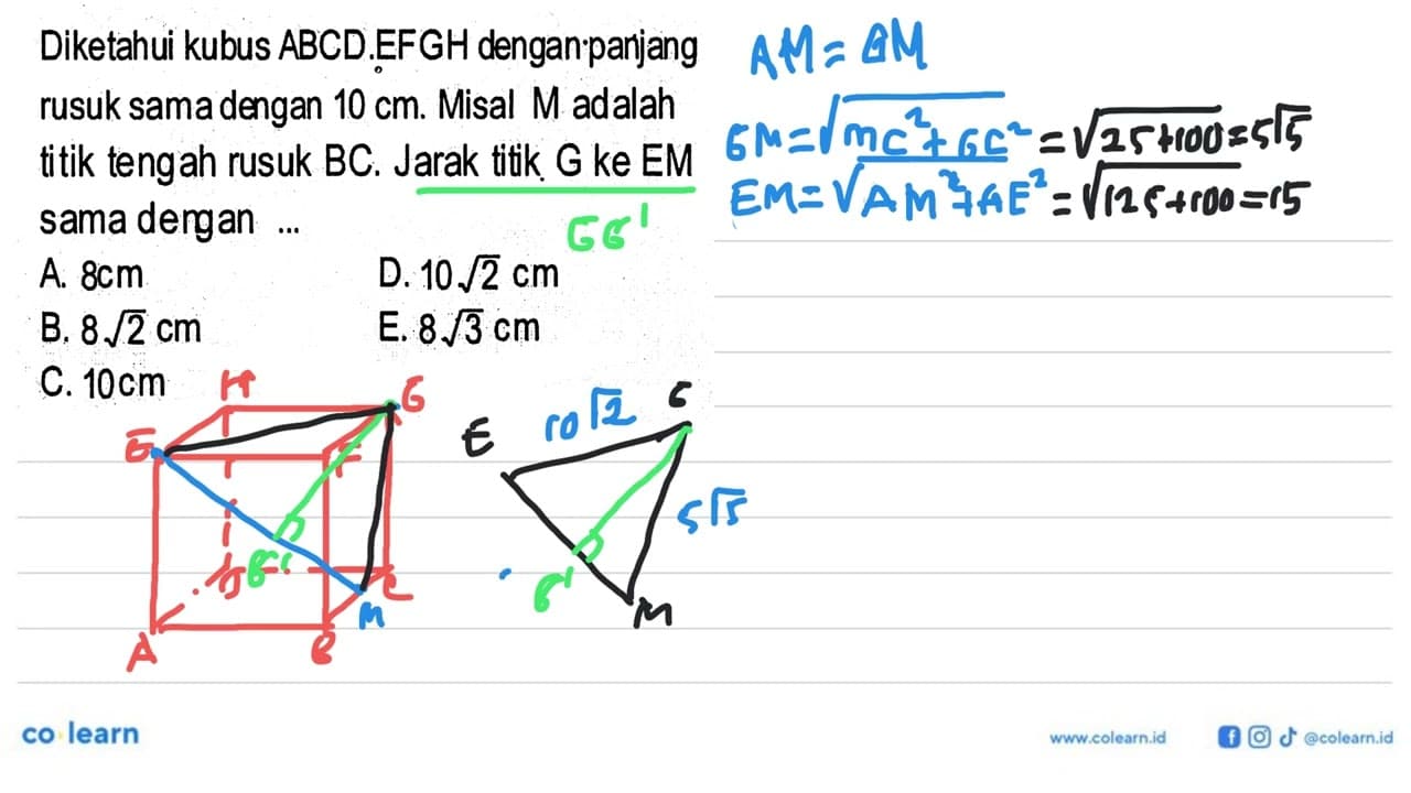 Diketahui kubus ABCD EFGH denganparjang rusuk sama dengan