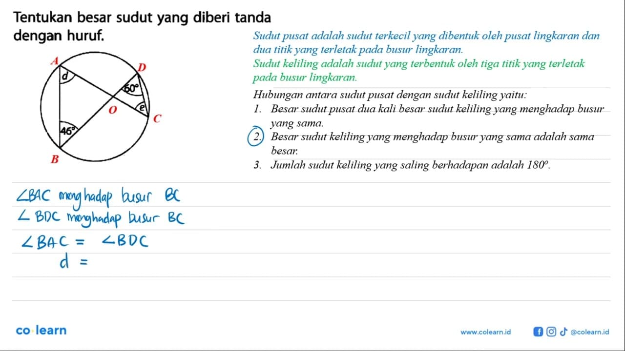 Tentukan besar sudut yang diberi tanda dengan huruf. d 60