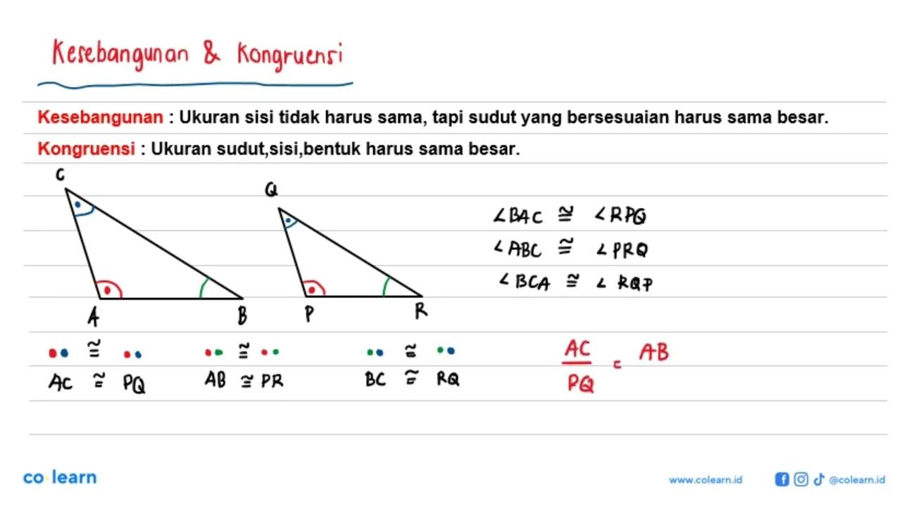 Diketahui ABC sebangun dengan PQR. Berapakah panjang PR? A