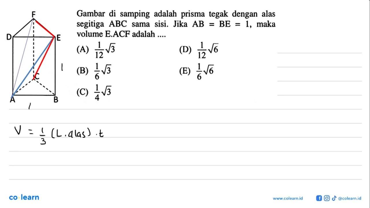 F D E C A B Gambar di samping adalah prisma tegak dengan