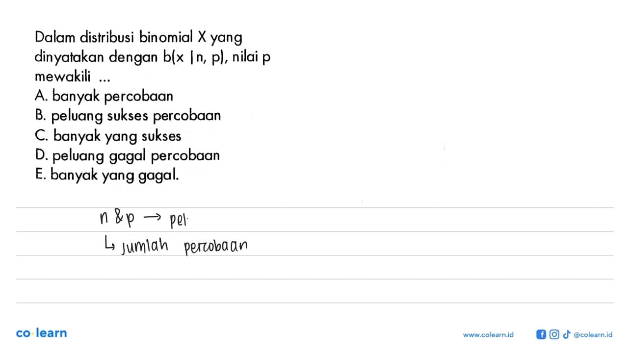 Dalam distribusi binomial X yang dinyatakan dengan