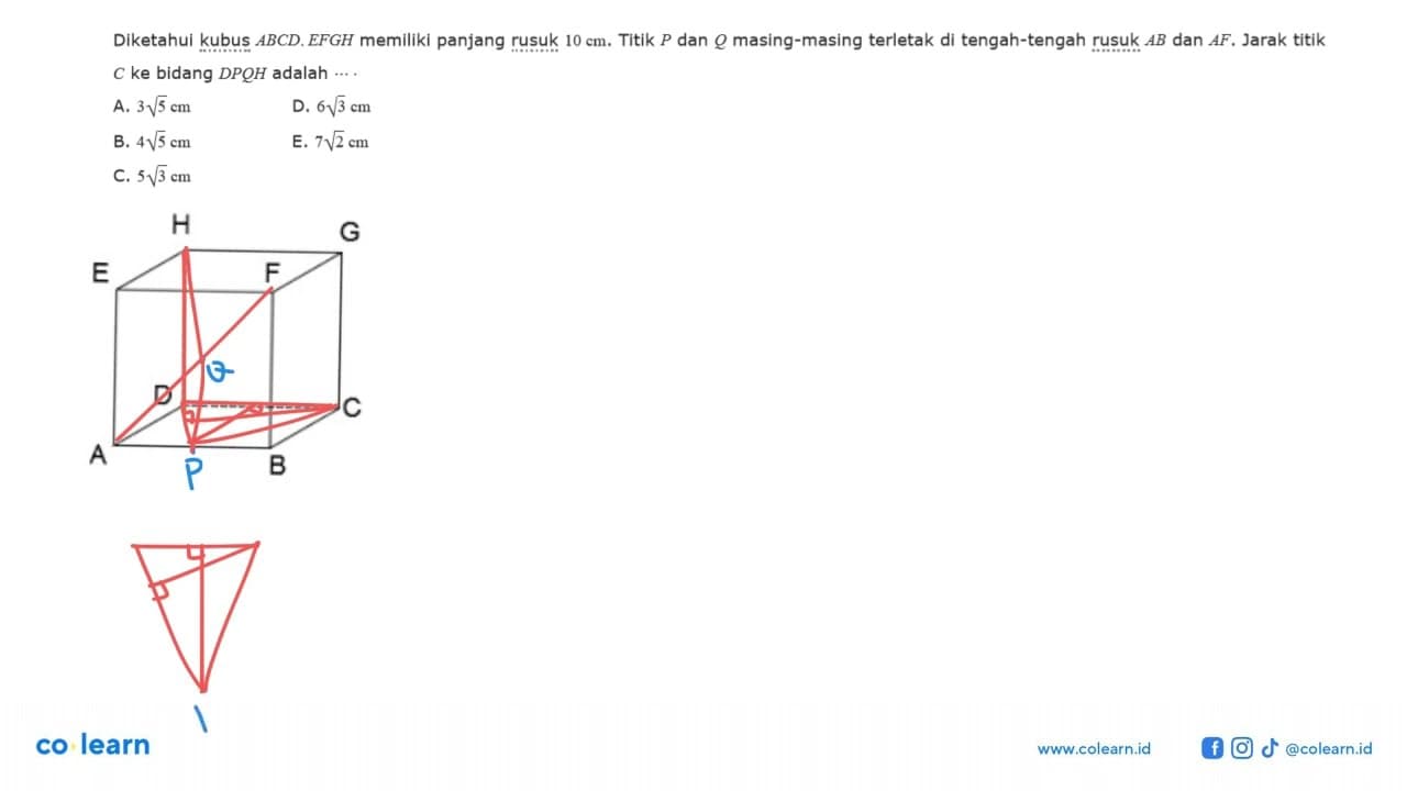 Diketahui kubus ABCD.EFGH memiliki panjang rusuk 10 cm.