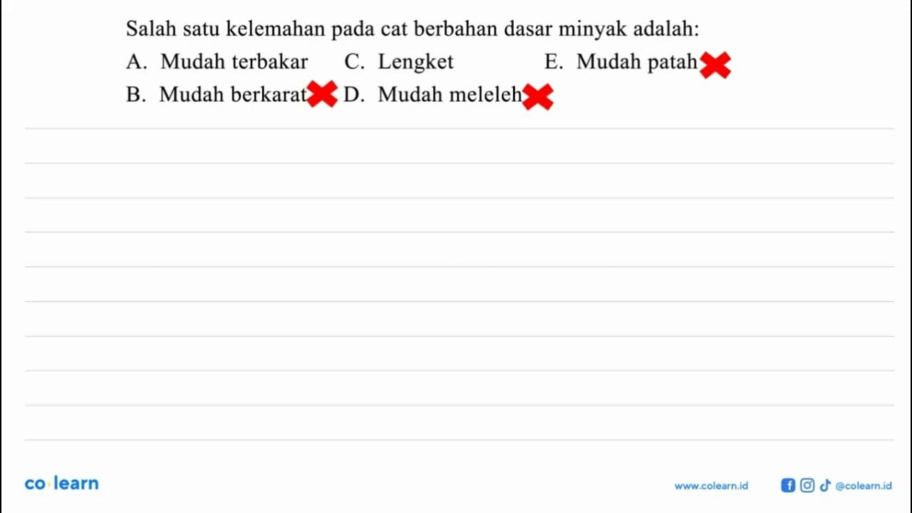 Salah satu kelemahan pada cat berbahan dasar minyak adalah: