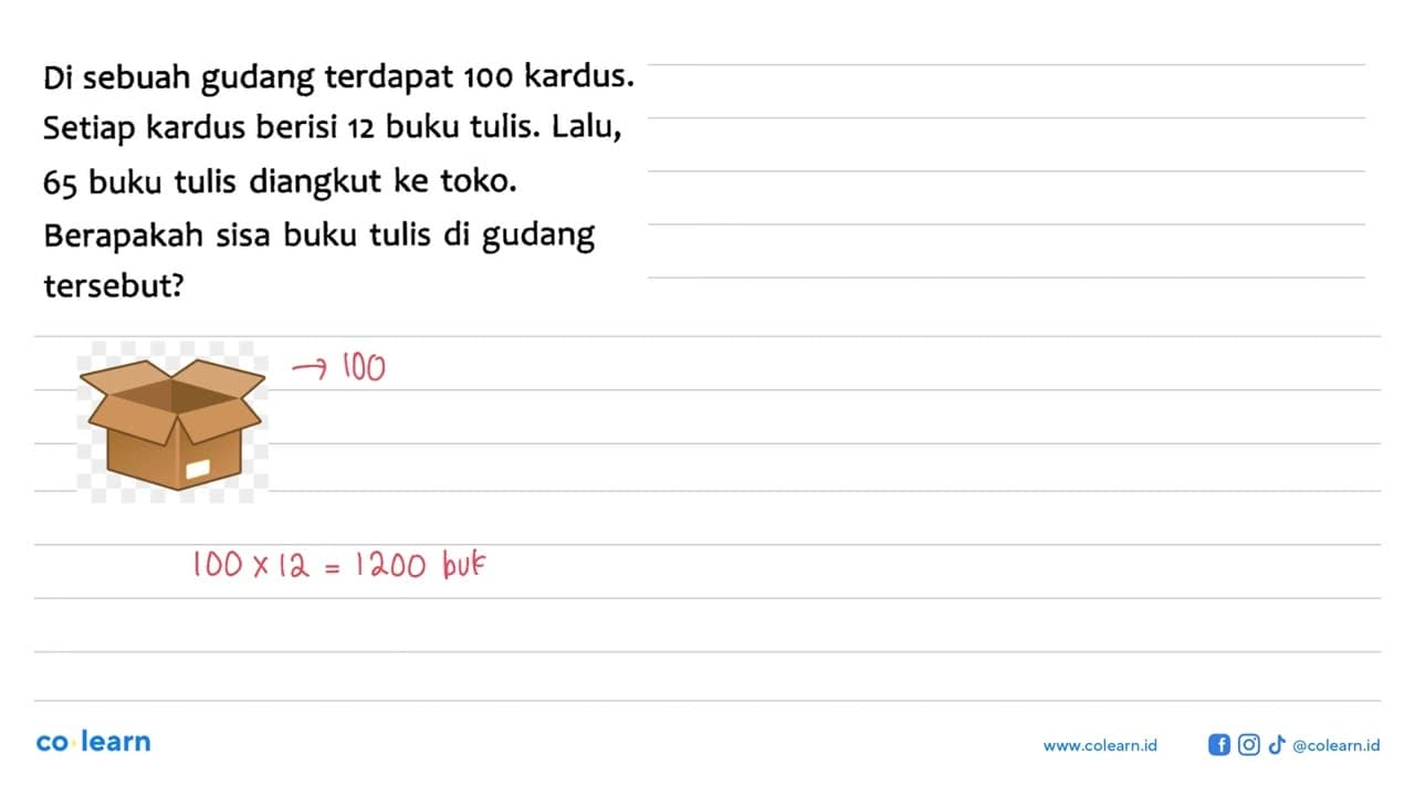 Di sebuah gudang terdapat 100 kardus. Setiap kardus berisi