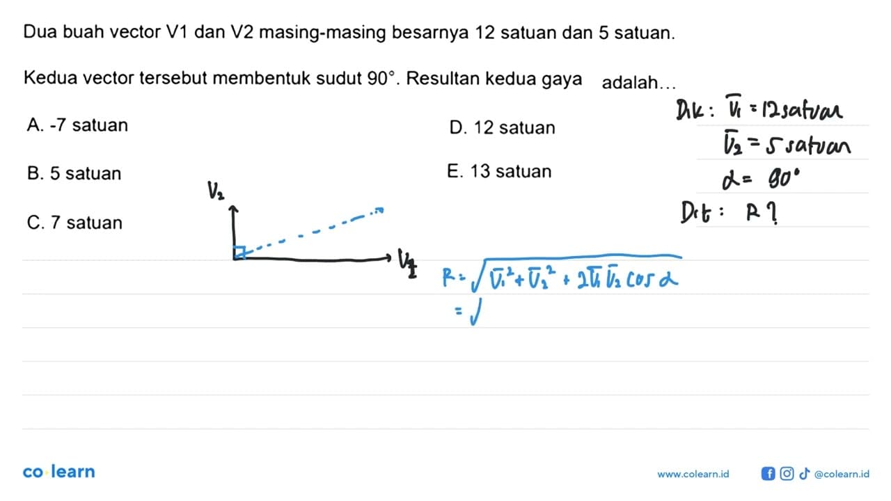 Dua buah tor V1 dan V2 masing-masing besarnya 12 satuan dan