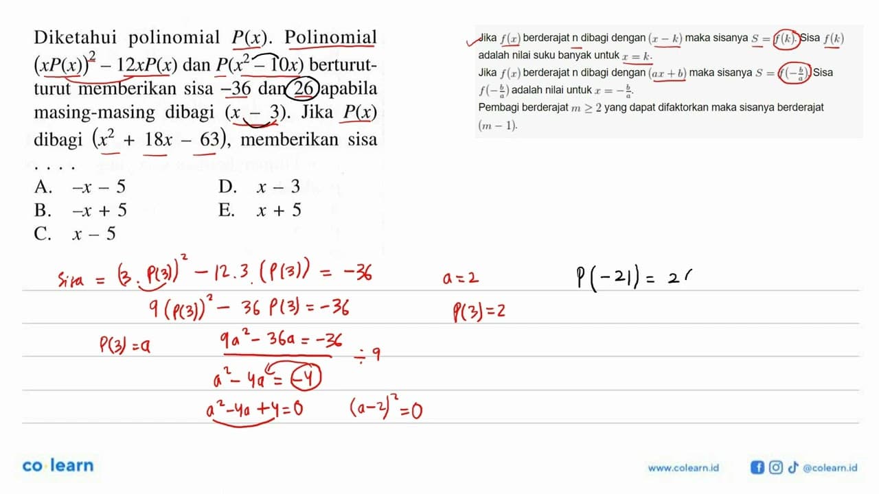 Diketahui polinomial P(x) . Polinomial (xP(x))^2-12xP(x)