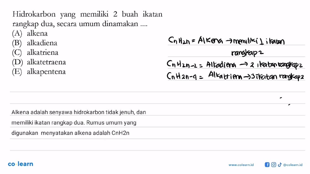 Hidrokarbon yang memiliki 2 buah ikatan rangkap dua, secara