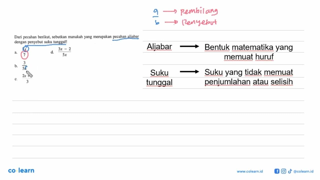 Dari pecahan berikut, sebutkan manakah yang merupakan