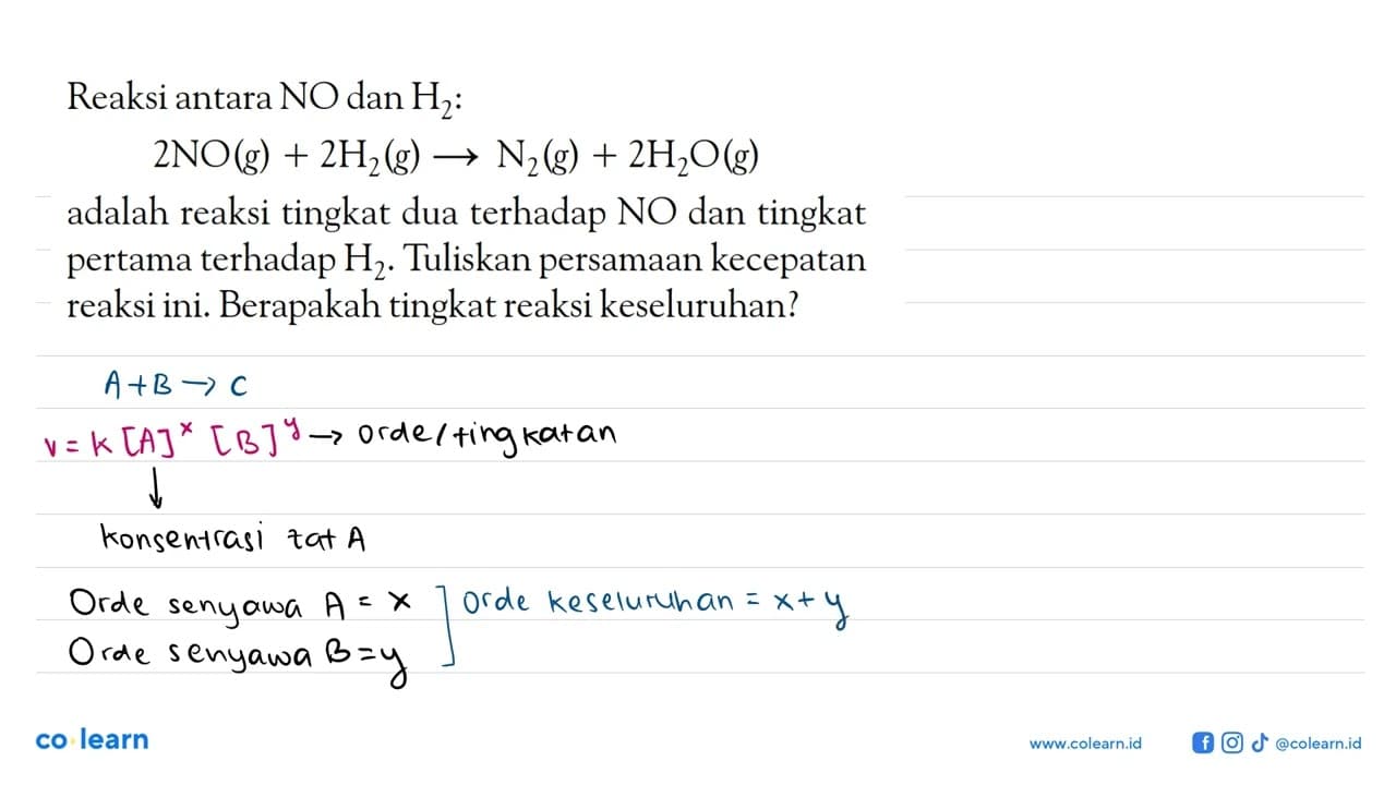 Reaksi antara NO dan H2 : 2NO (g) + 2H2 (g) -> N2 (g) +