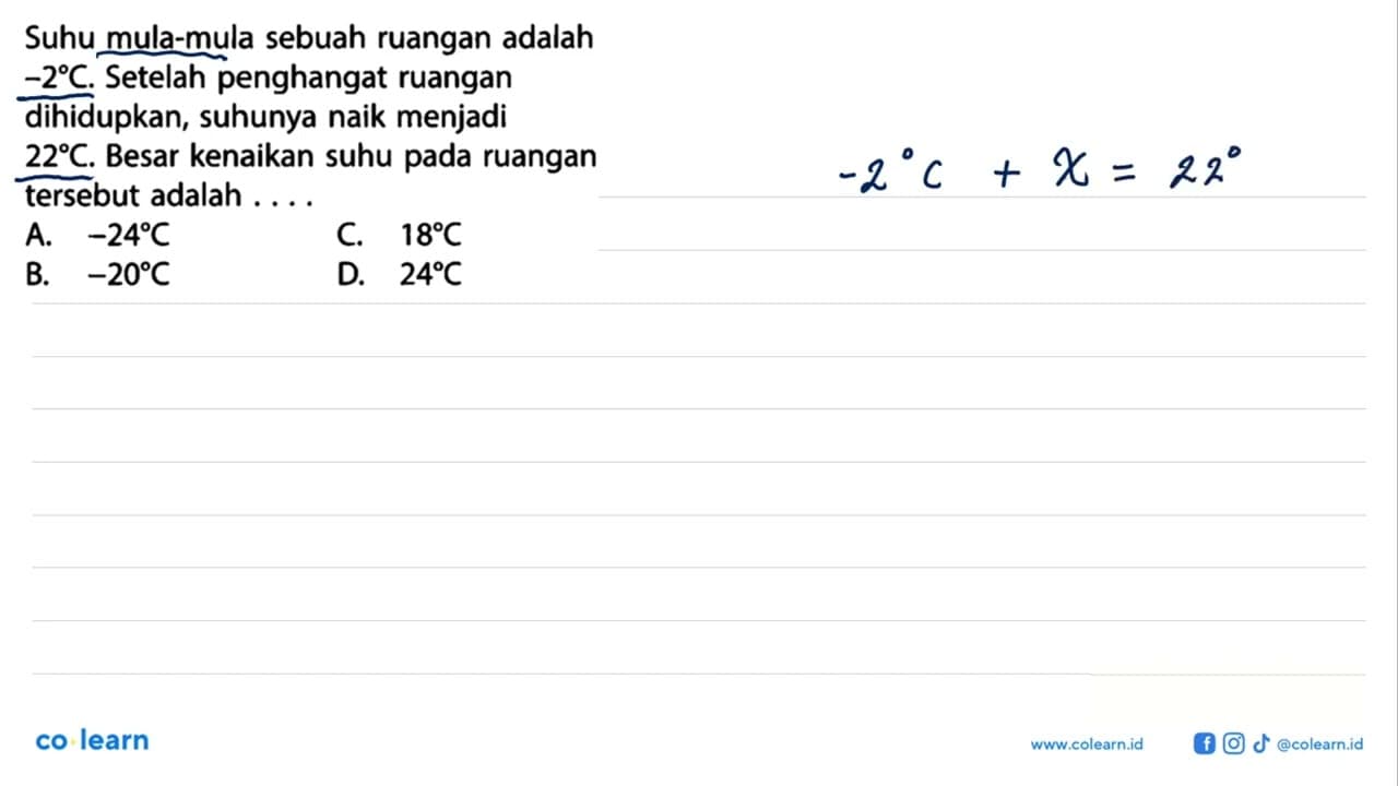 Suhu mula-mula sebuah ruangan adalah -2C. Setelah