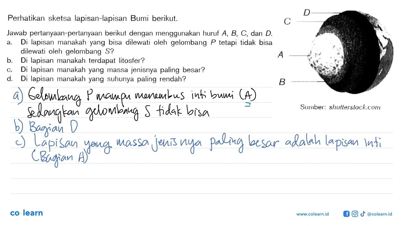 Perhatikan sketsa lapisan-lapisan Bumi berikut: Sumiber: