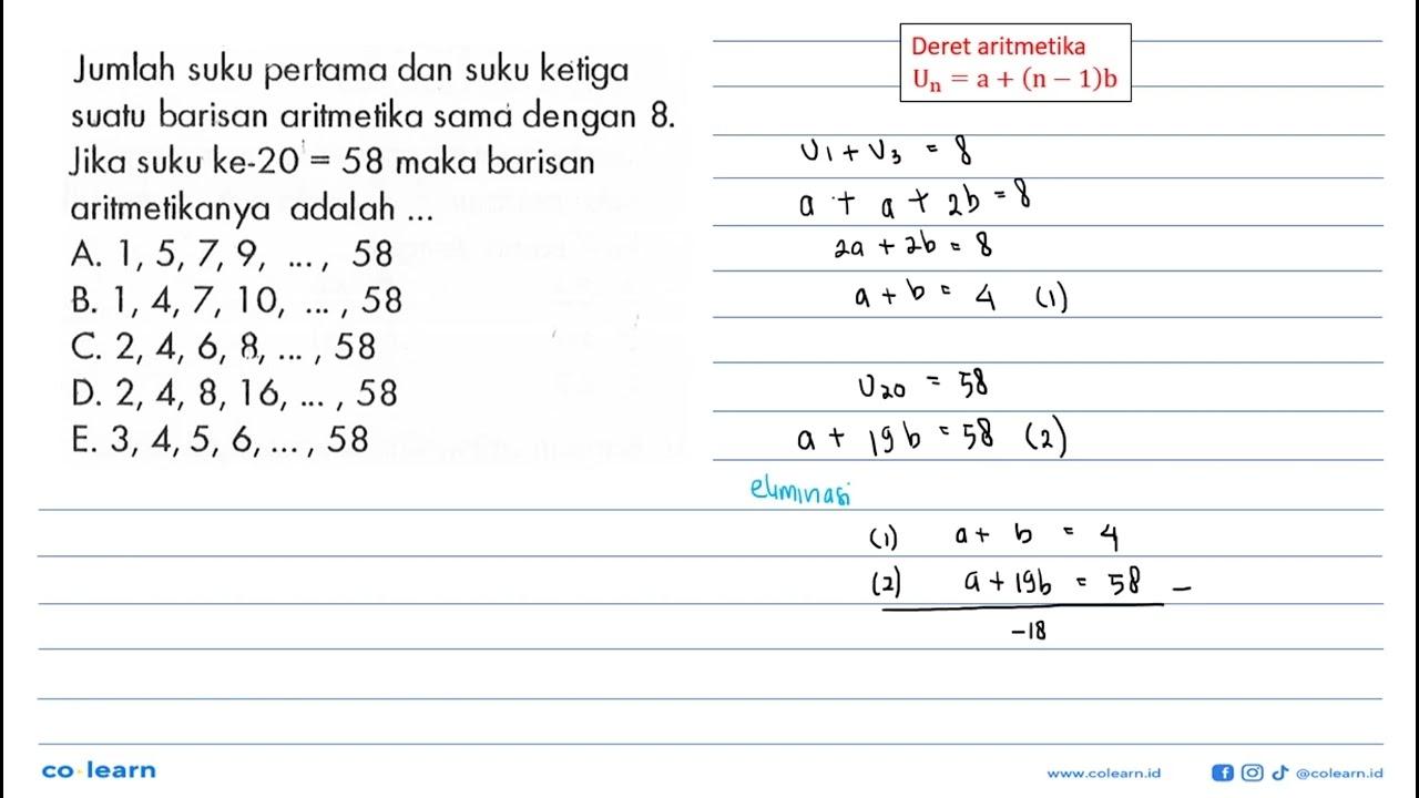 Jumlah suku pertama dan suku kełiga suatu barisan