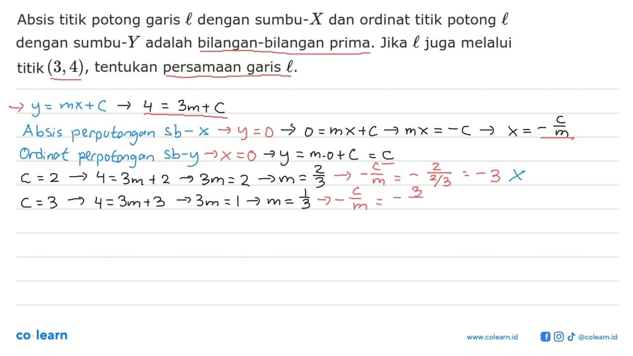 Absis titik potong garis l dengan sumbu-X dan ordinat titik