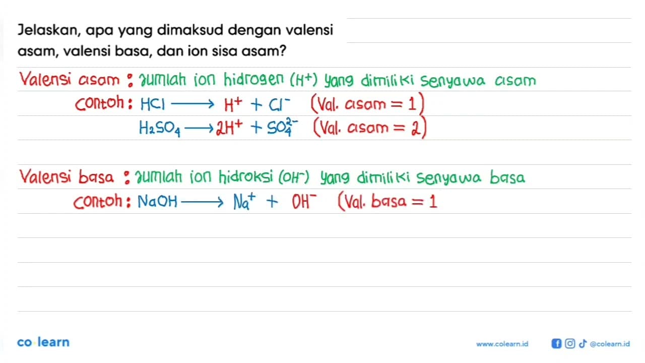 Jelaskan, apa yang dimaksud dengan valensi asam, valensi