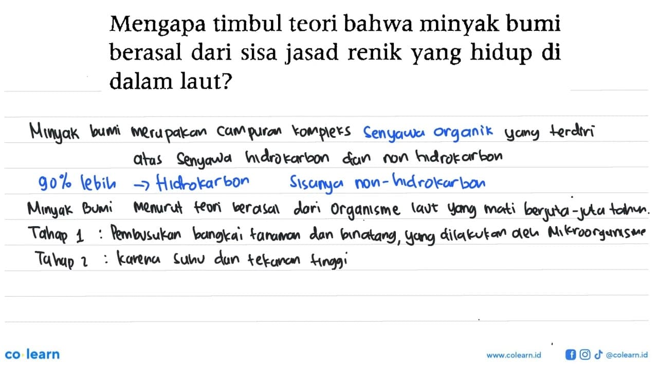 Mengapa timbul teori bahwa minyak bumi berasal dari sisa