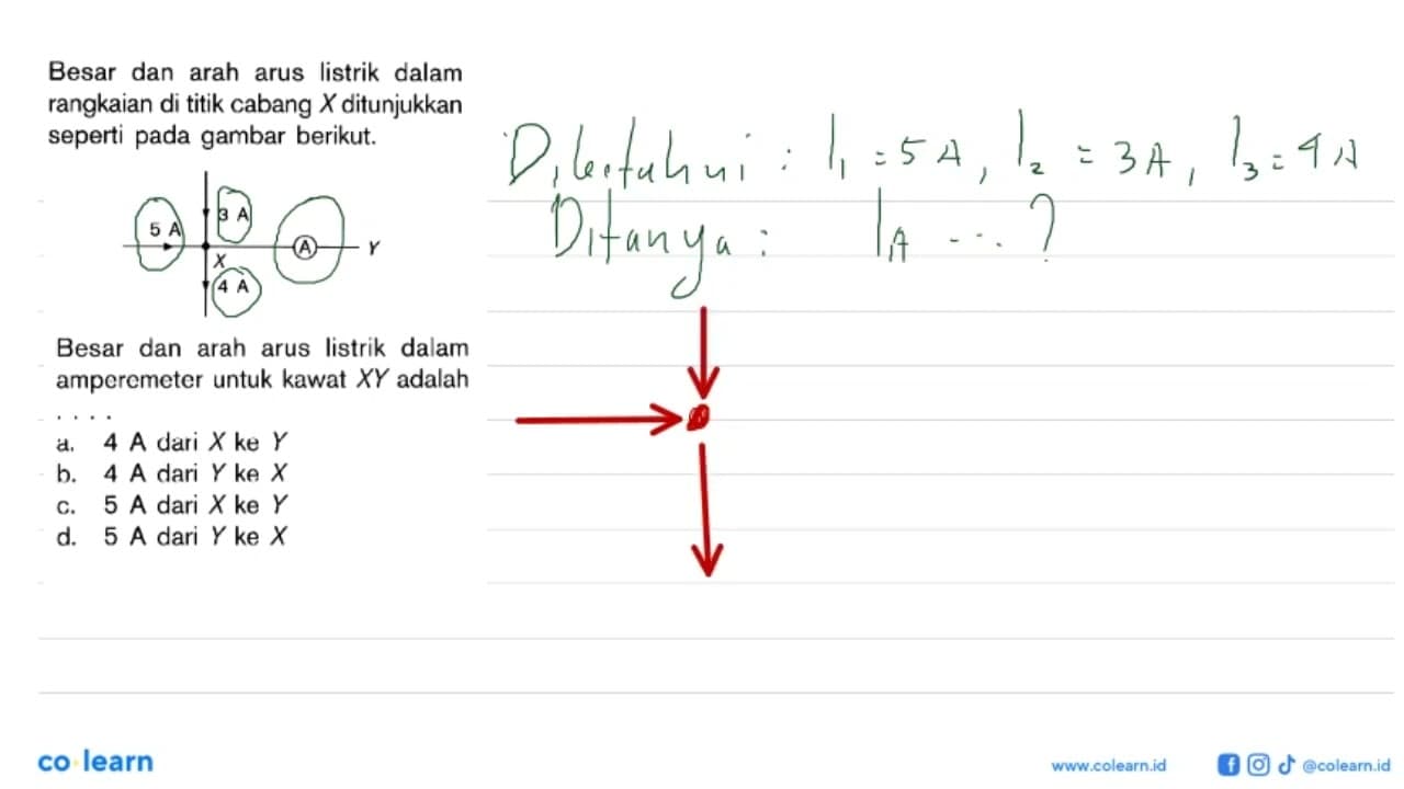 Besar dan arah arus listrik dalam rangkaian di titik cabang