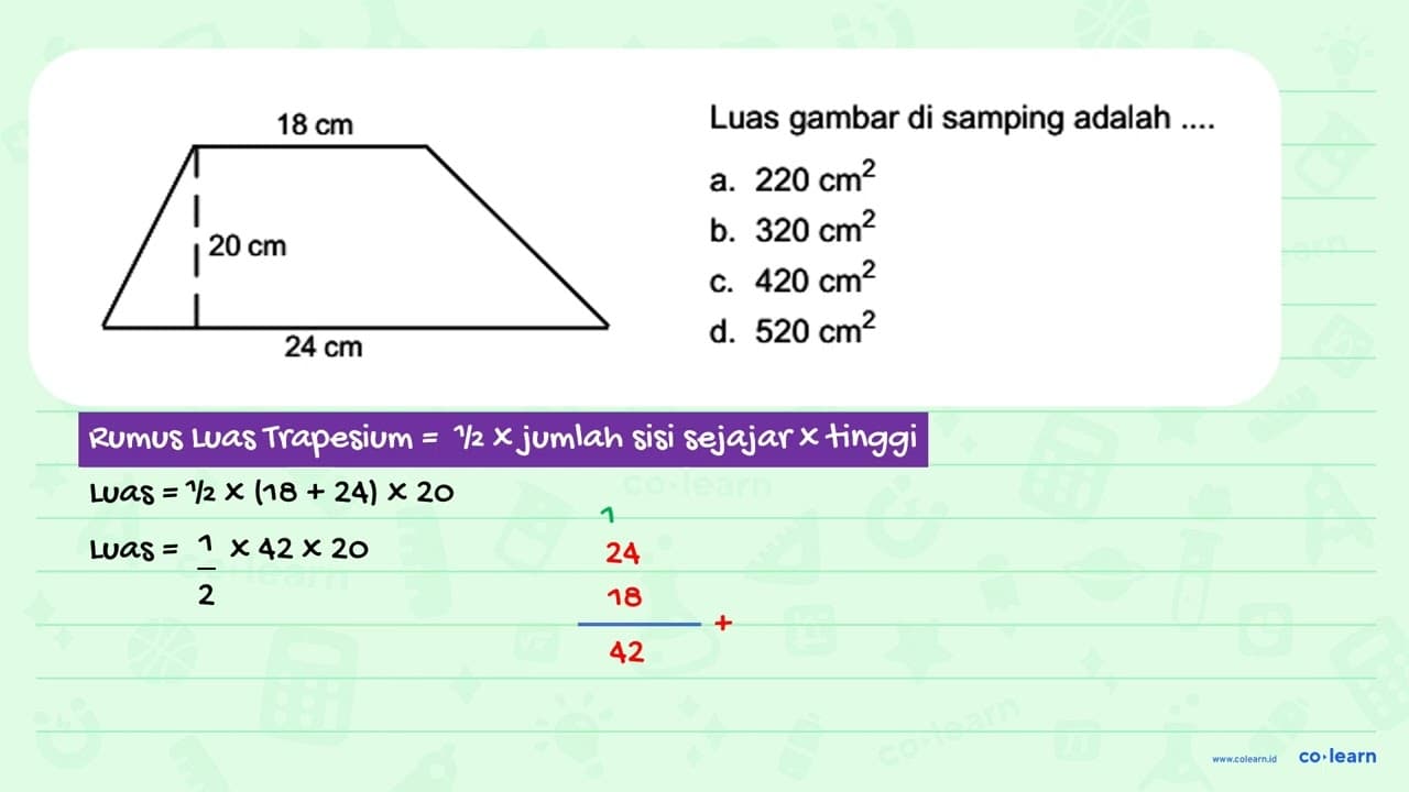 18 cm 20 cm 24 cm Luas gambar di samping adalah