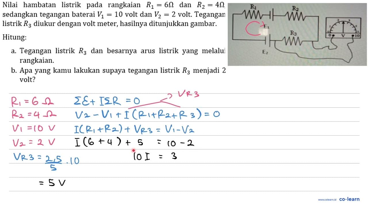 Nilai hambatan listrik pada rangkaian R_(1)=6 Omega dan