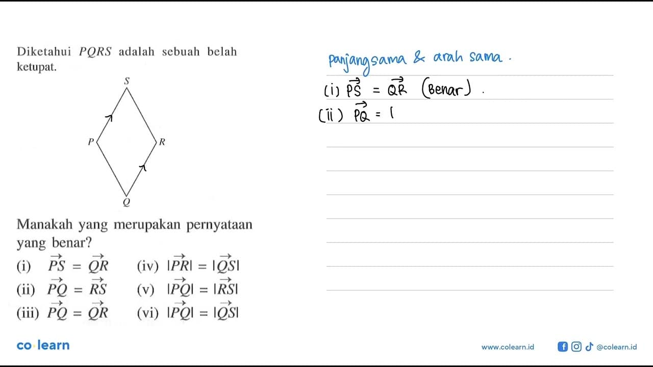 Diketahui PQRS adalah sebuah belah ketupat.Manakah yang