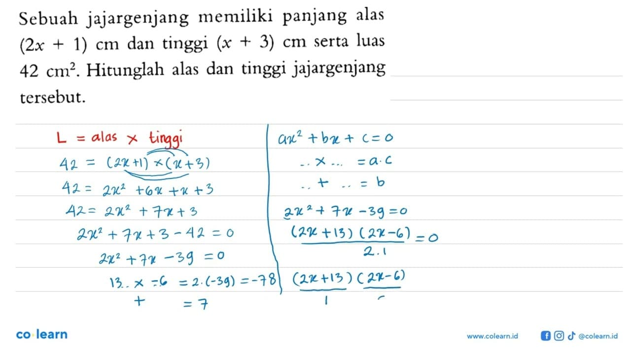 Sebuah jajargenjang memiliki panjang alas (2x+1) cm dan