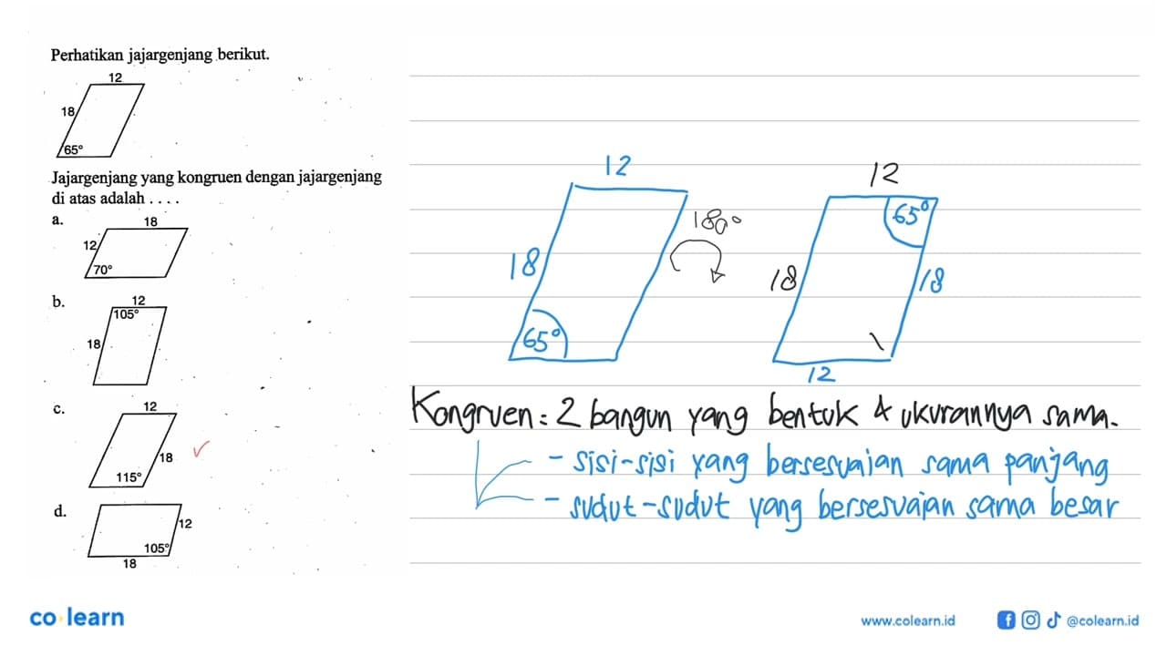 Perikan jajargenjang berikut. 18 12 65 Jajargenjang yang