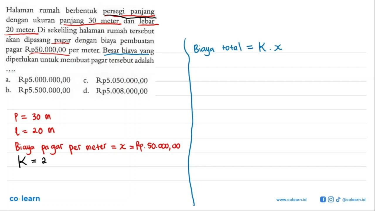 Halaman rumah berbentuk persegi panjang dengan ukuran