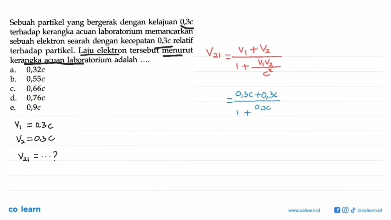 Sebuah partikel yang bergerak dengan kelajuan 0,3c terhadap