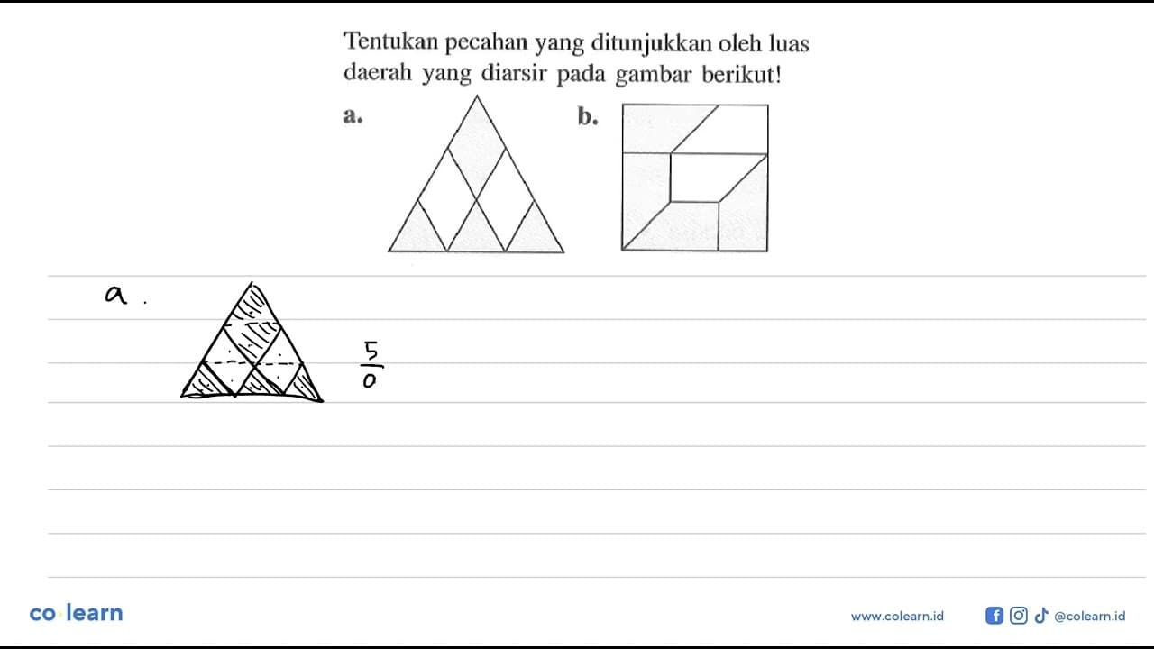 Tentukan pecahan yang ditunjukkan oleh Iuas daerah yang