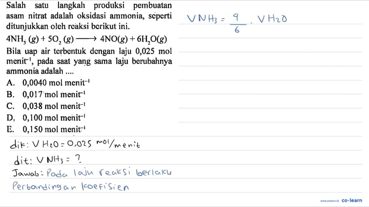 Salah satu langkal produksi pembuatan asam nitrat adalah