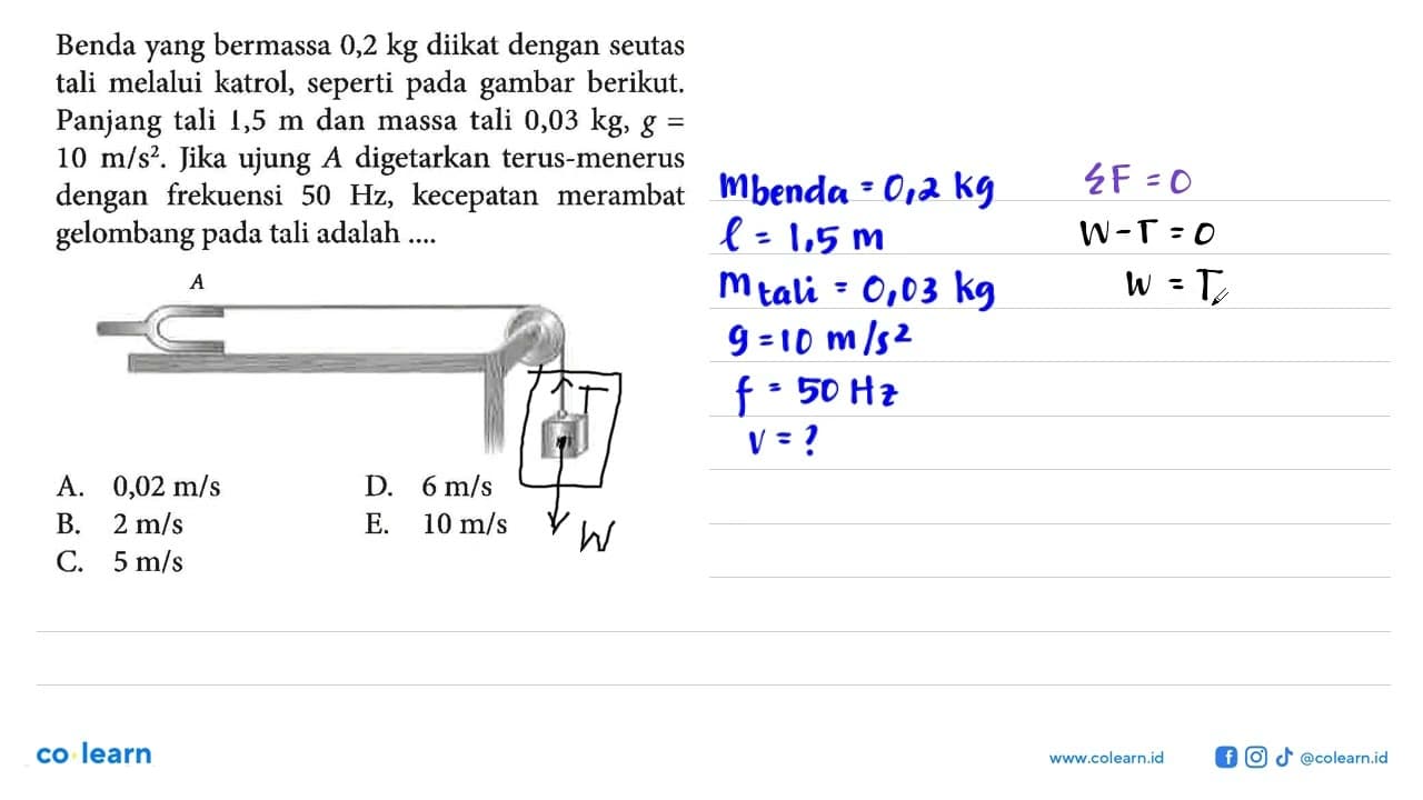 Benda yang bermassa 0,2 kg diikat dengan seutas tali