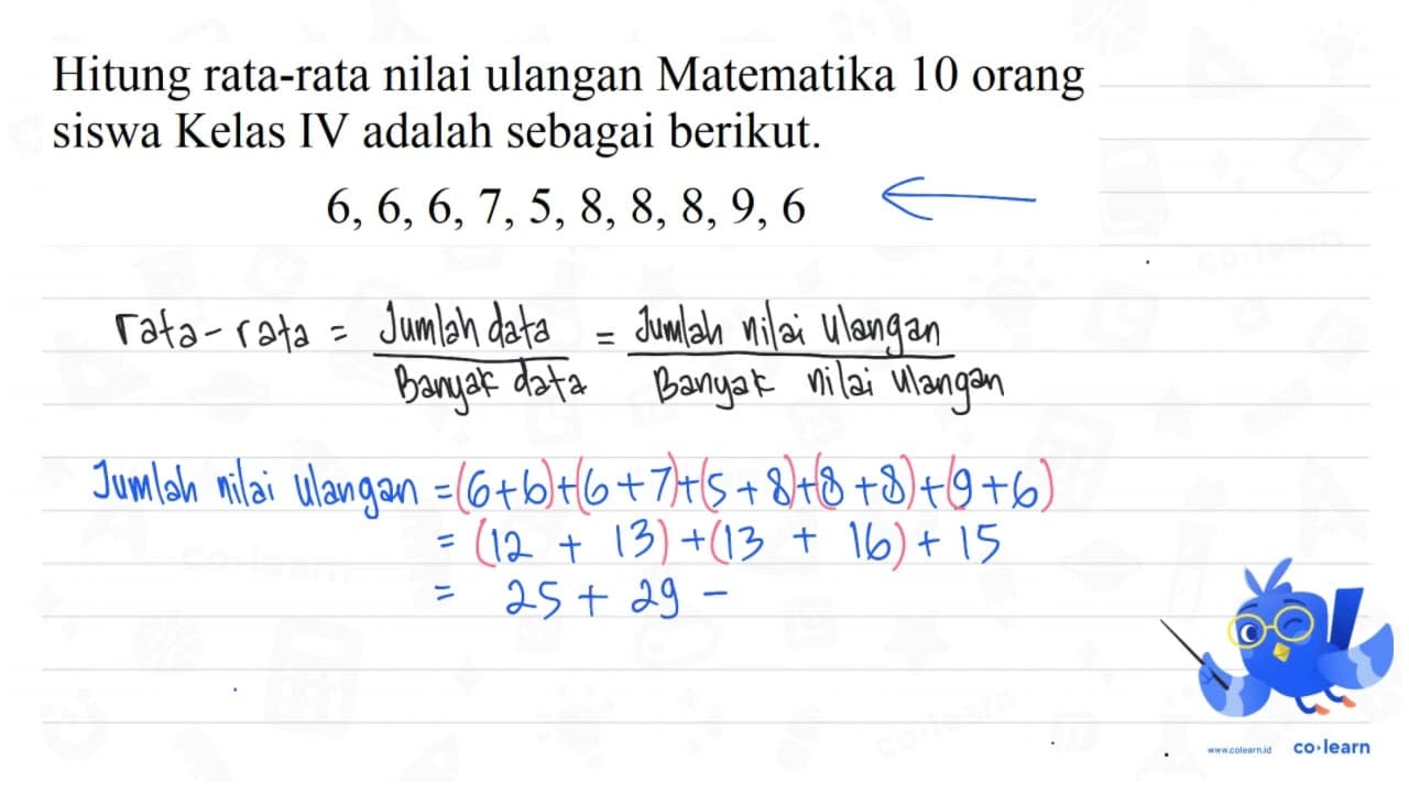 Hitung rata-rata nilai ulangan Matematika 10 orang siswa